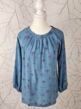Trinity Blue Chandelier Print 100% Silk Round Neck Blouse